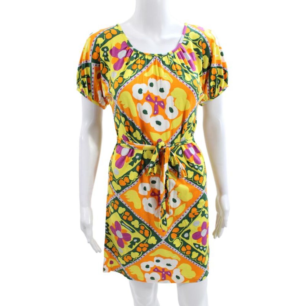 Marimekko Women Mini Floral Scoop Neck Short Sleeve Dress Multicolor Size 2XS